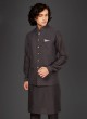 Thread Work Nehru Jacket Suit In Black Color